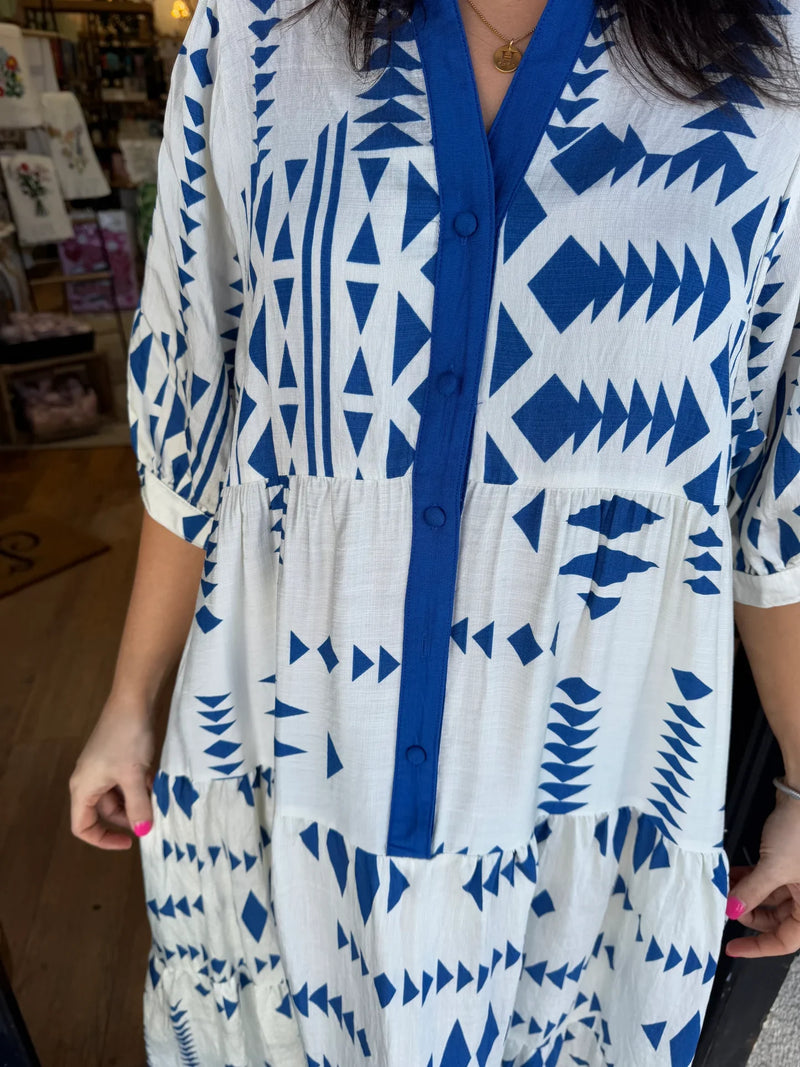 ✨Women's Button V Neck Geometric Print Dress
