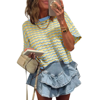 ⏰Hot Sale-Womens Striped Color Block Tops