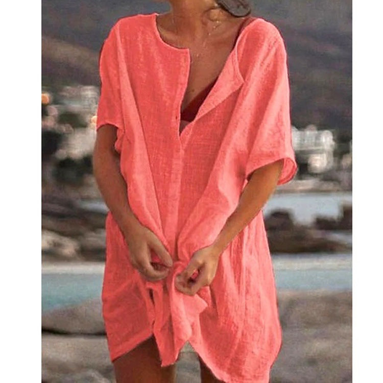 Summer Cotton Loose Short sleeve  Casual Women's  shirt