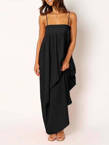 Women's Summer Backless Tied Spaghetti Straps Casual  Cutout Maxi Dress with Pockets