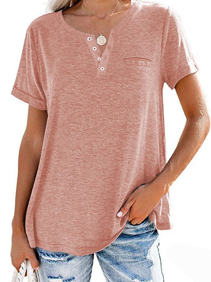 Summer Fashion Solid Color Pocket Short Sleeve T-Shirt