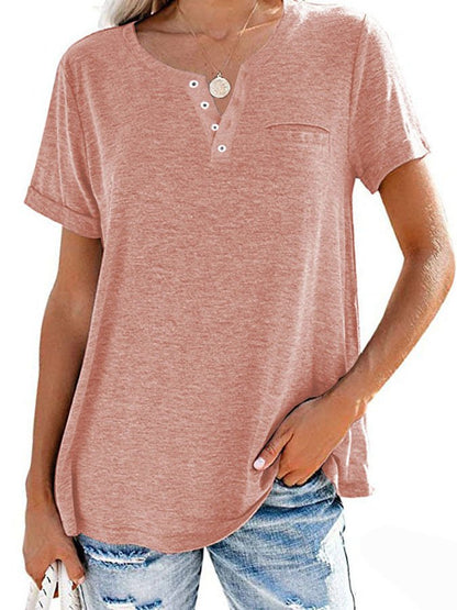 Summer Fashion Solid Color Pocket Short Sleeve T-Shirt