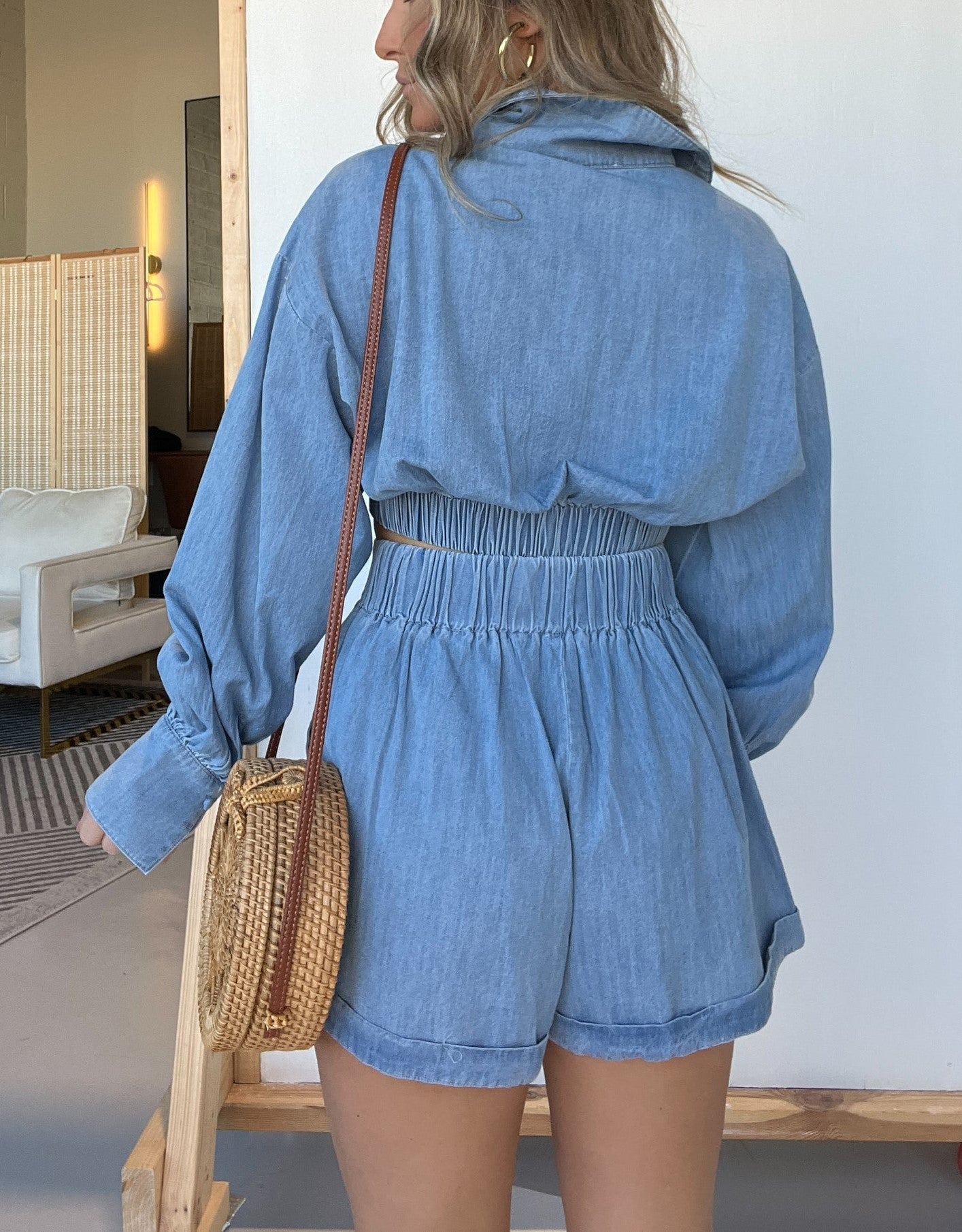 2024 Long Sleeves Crop Shirt and Shorts Denim Set (Buy 2 Free Shipping)