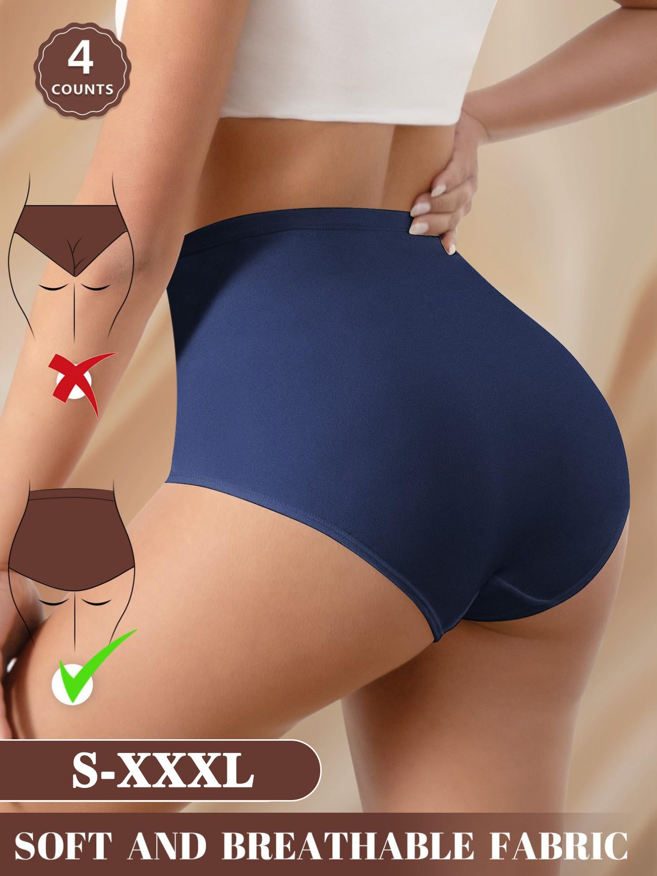 Women's High-Waisted Mesh Panties 4-Pack, Soft Breathable Seamless Underwear