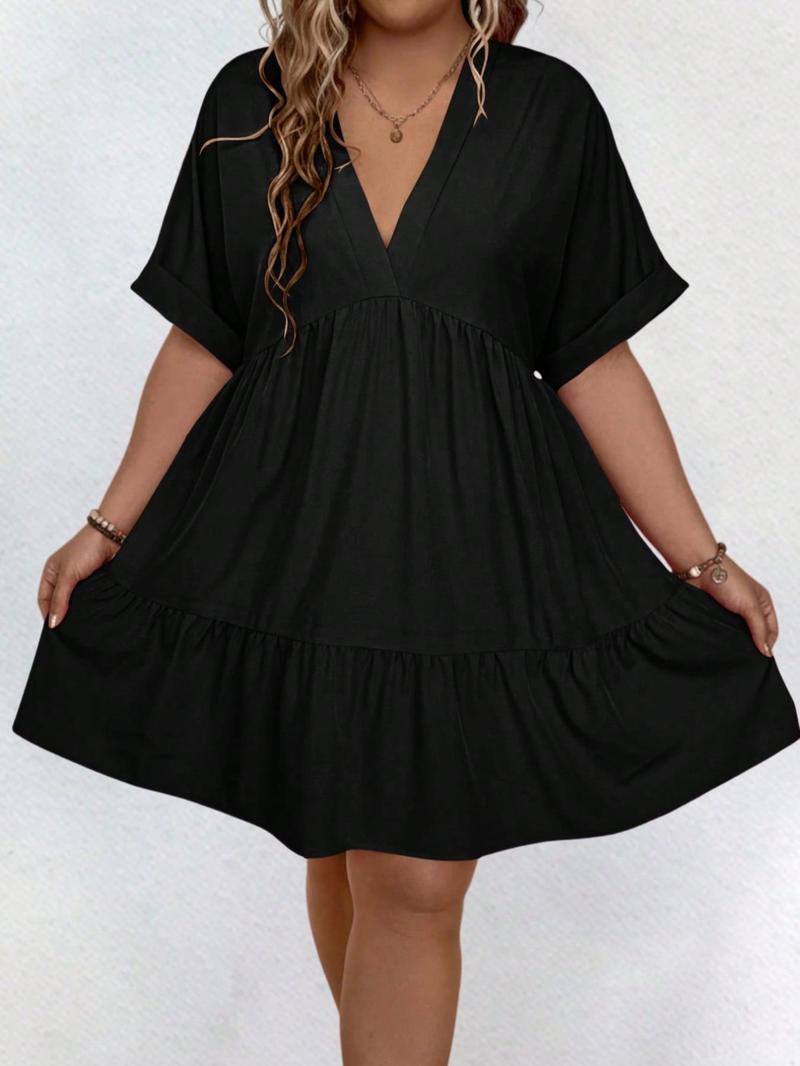 ✨Women's Casual Plain V Neck Batwing Sleeve Dress