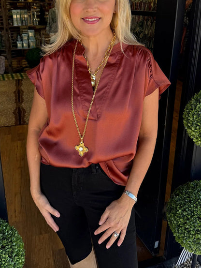 V-neck flutter sleeve top