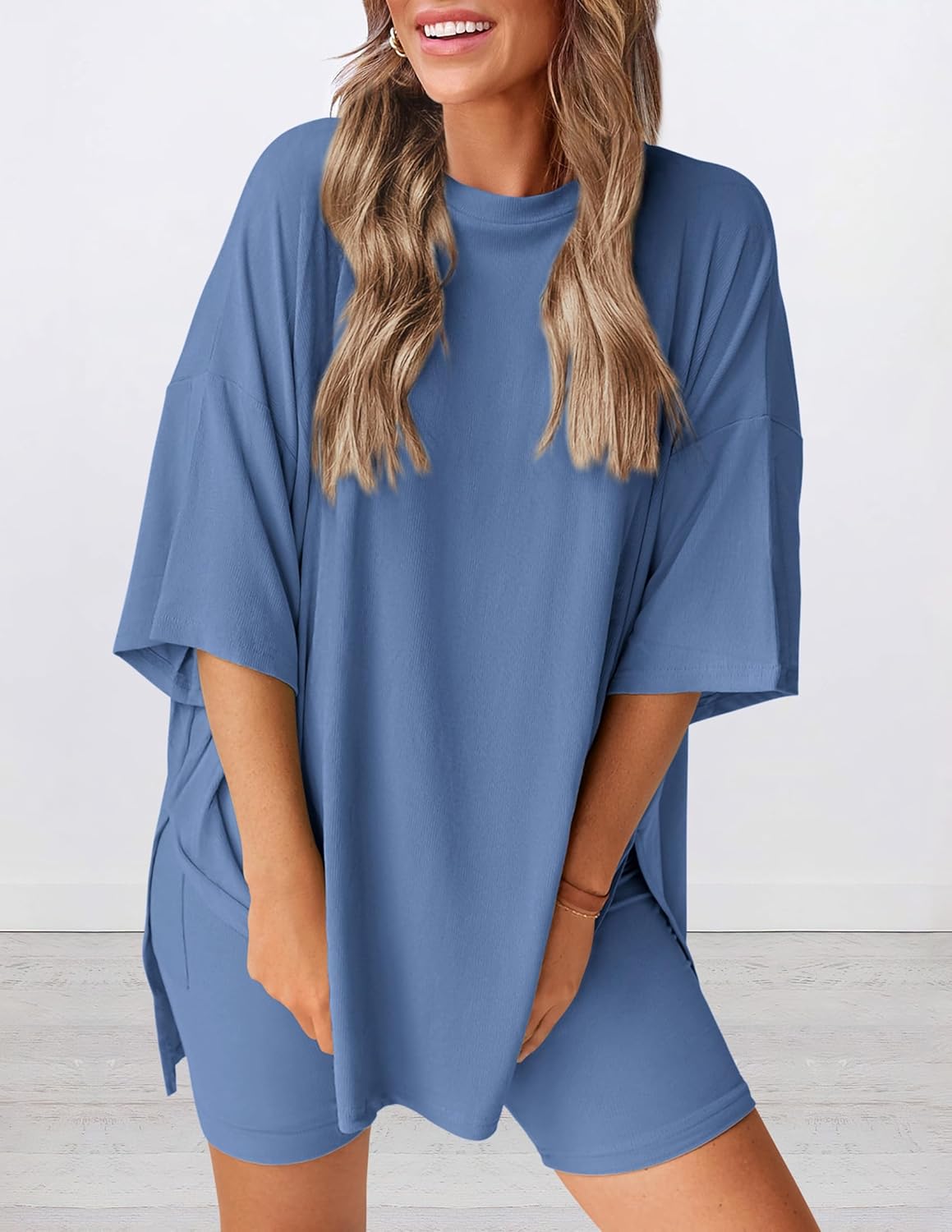 Limited time sale🔥Women's Oversized Casual T-Shirt Shorts Suit Stretch Two-Piece Set