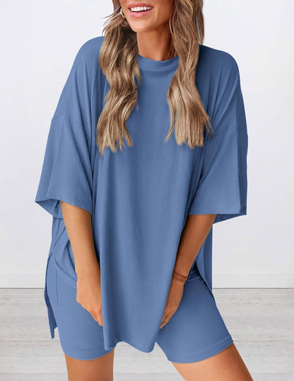 Limited time sale🔥Women's Oversized Casual T-Shirt Shorts Suit Stretch Two-Piece Set
