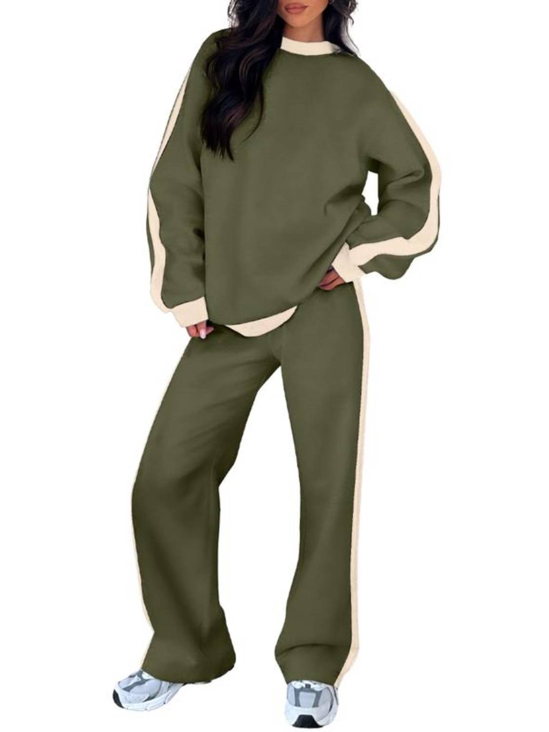 Women's Fleece Loose Fit Cozy Sweatshirt & Straight Leg Sweatpants Matching Sets