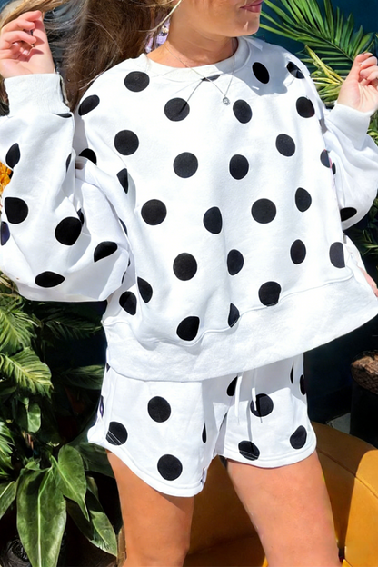 Women's Polka Dot Drop Shoulder Loungewear Set