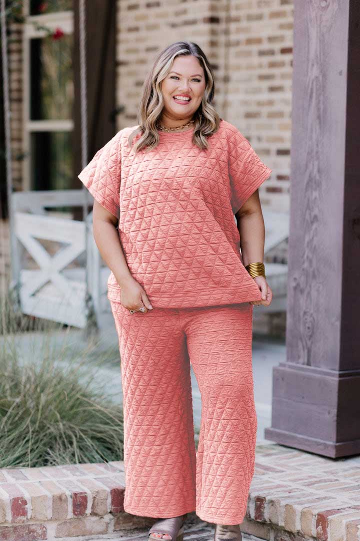 Quilted Drop Shoulder Top And Pant Set (Buy 2 Free Shipping)