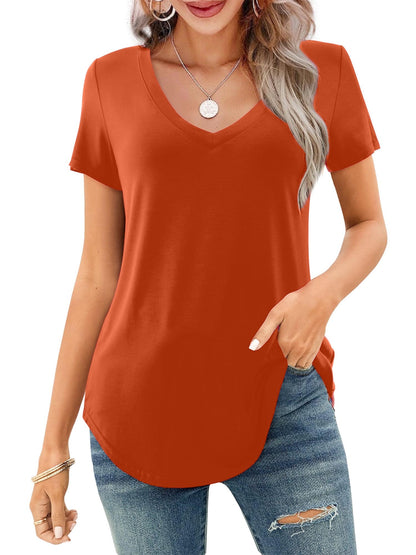 Limited time sale🔥Women's V-neck Short Sleeve Curved Hem Tee Top