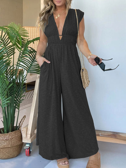 Women's Deep V Hi Lo Hem Jumpsuit (Buy 2 Free Shipping)