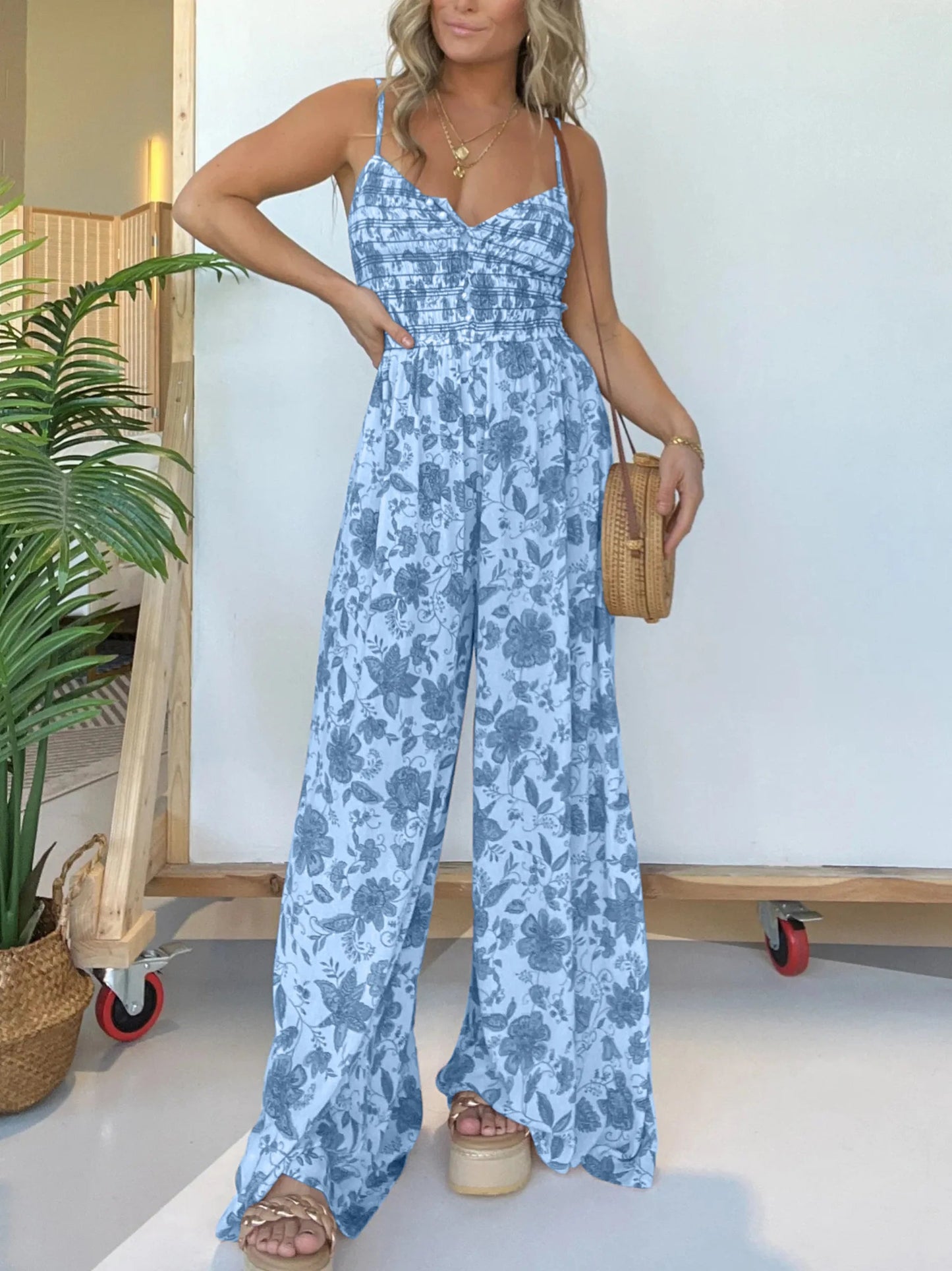 Floral Wide Leg Jumpsuit (Buy 2 Free Shipping)