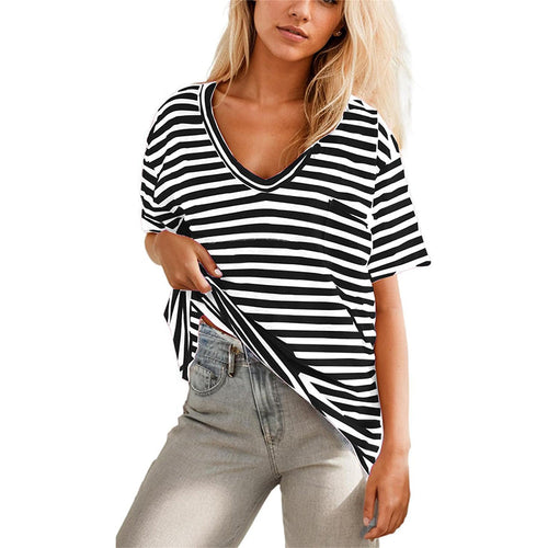 Women Oversized Deep V Neck Striped Shirt(Buy 2 Free Shipping)
