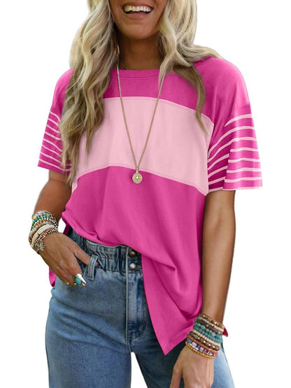 Limited time sale🔥Womens Oversized Color Block Striped Shirts Top