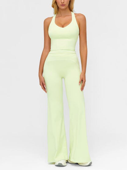 Women's Sporty Tracksuit Set-H-Shaped Back Design, Bell-Bottom Pants