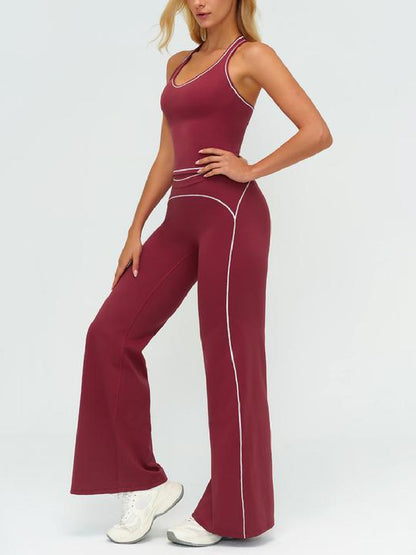 Women's Sporty Tracksuit Set-H-Shaped Back Design, Bell-Bottom Pants