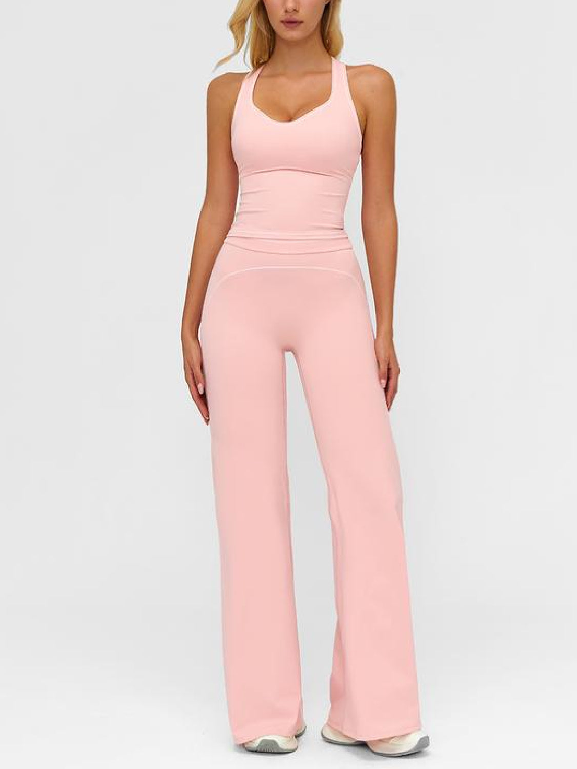 Women's Sporty Tracksuit Set-H-Shaped Back Design, Bell-Bottom Pants