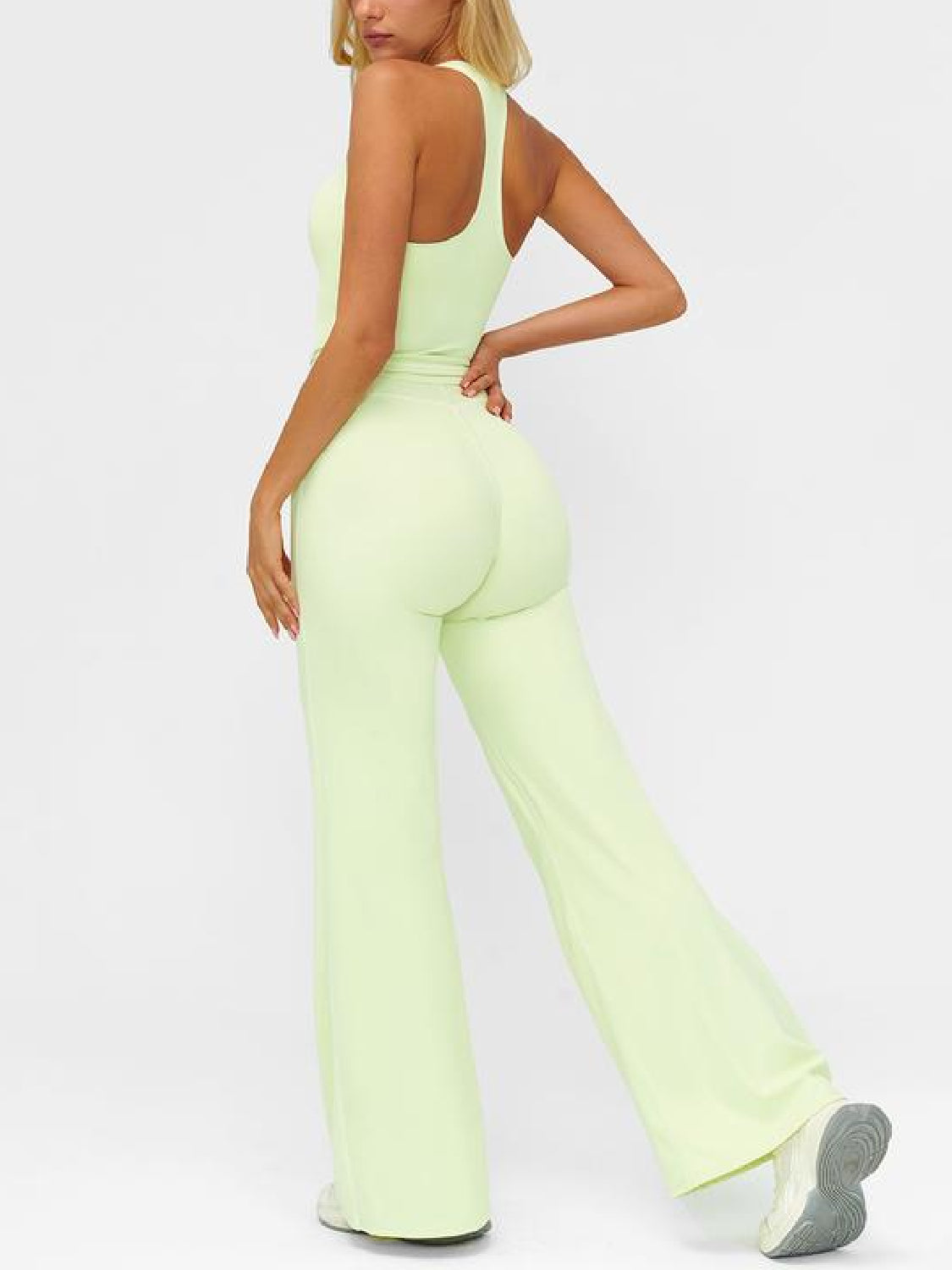 Women's Sporty Tracksuit Set-H-Shaped Back Design, Bell-Bottom Pants