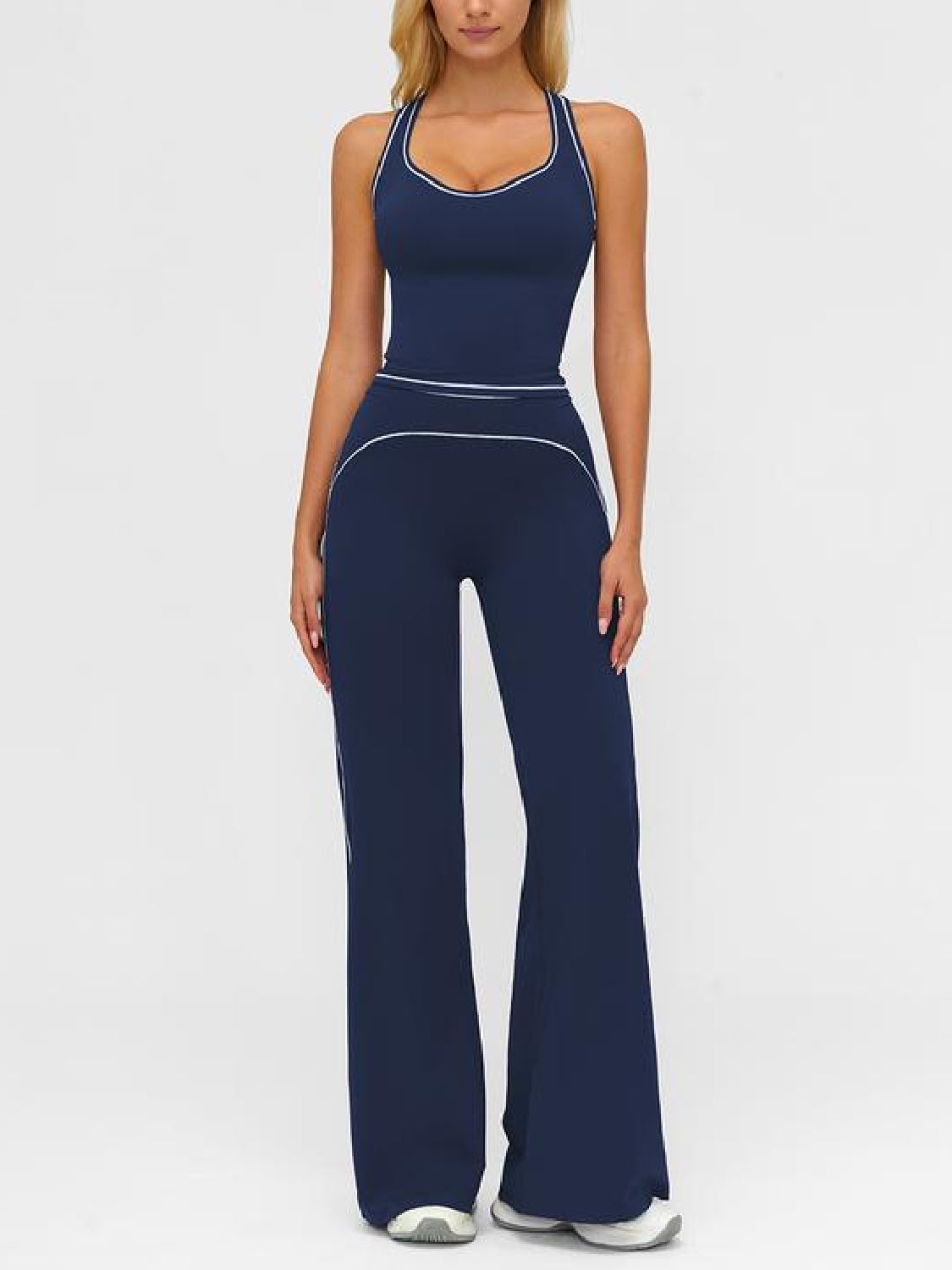 Women's Sporty Tracksuit Set-H-Shaped Back Design, Bell-Bottom Pants