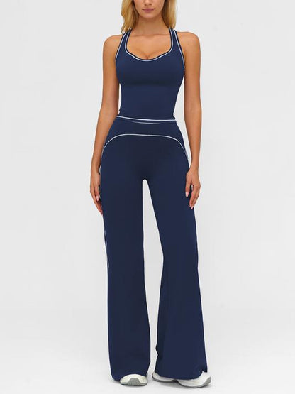 Women's Sporty Tracksuit Set-H-Shaped Back Design, Bell-Bottom Pants