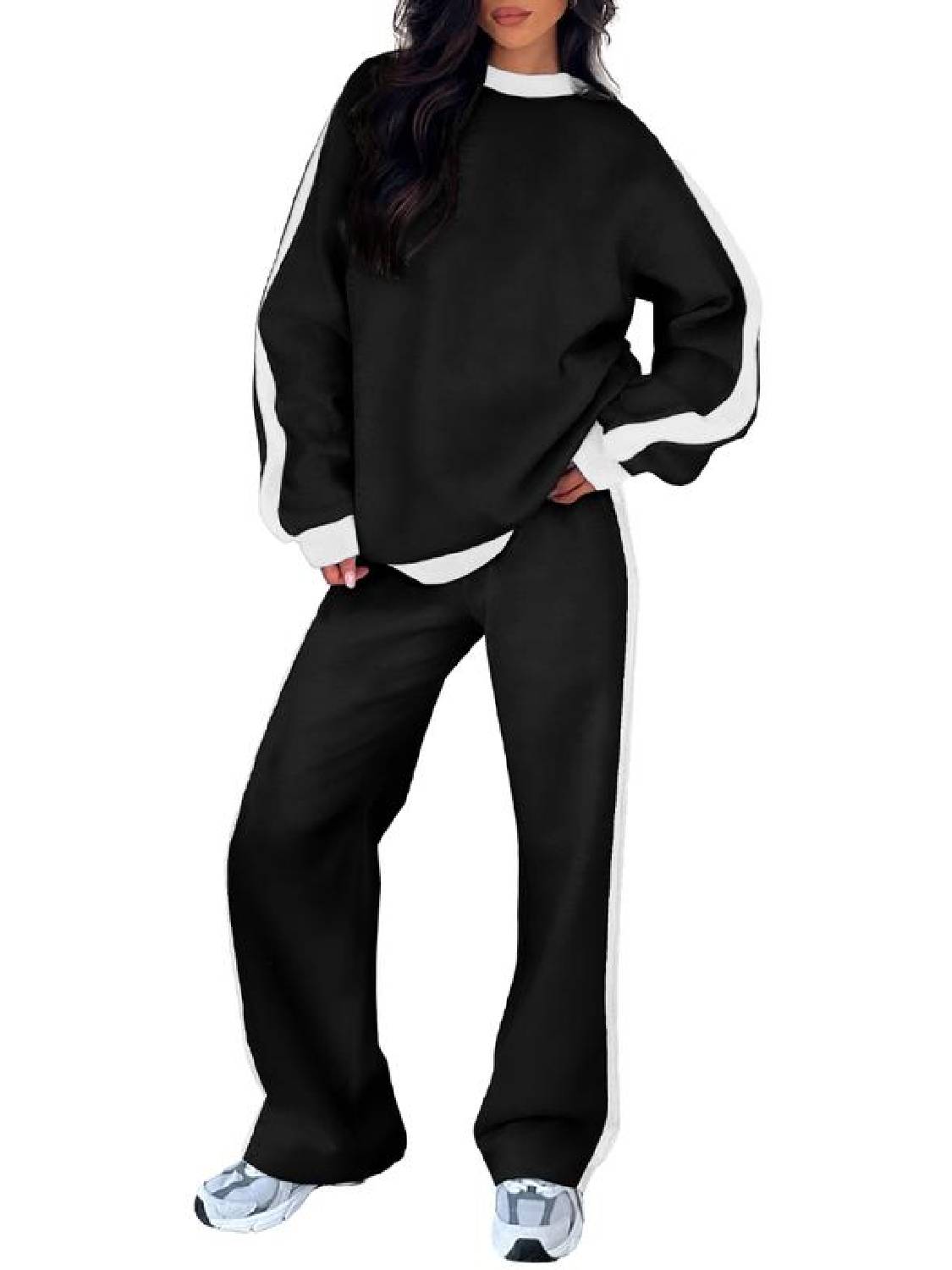 Women's Fleece Loose Fit Cozy Sweatshirt & Straight Leg Sweatpants Matching Sets