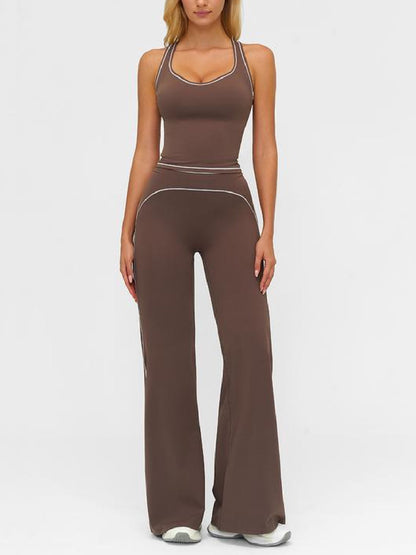 Women's Sporty Tracksuit Set-H-Shaped Back Design, Bell-Bottom Pants