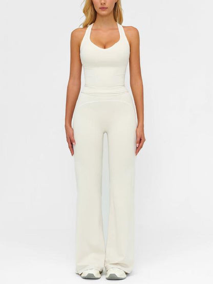 Women's Sporty Tracksuit Set-H-Shaped Back Design, Bell-Bottom Pants