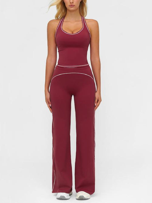 Women's Sporty Tracksuit Set-H-Shaped Back Design, Bell-Bottom Pants