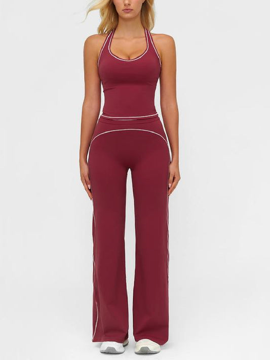 Women's Sporty Tracksuit Set-H-Shaped Back Design, Bell-Bottom Pants