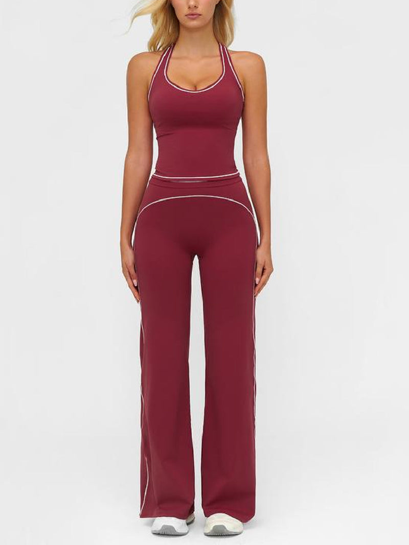 Women's Sporty Tracksuit Set-H-Shaped Back Design, Bell-Bottom Pants