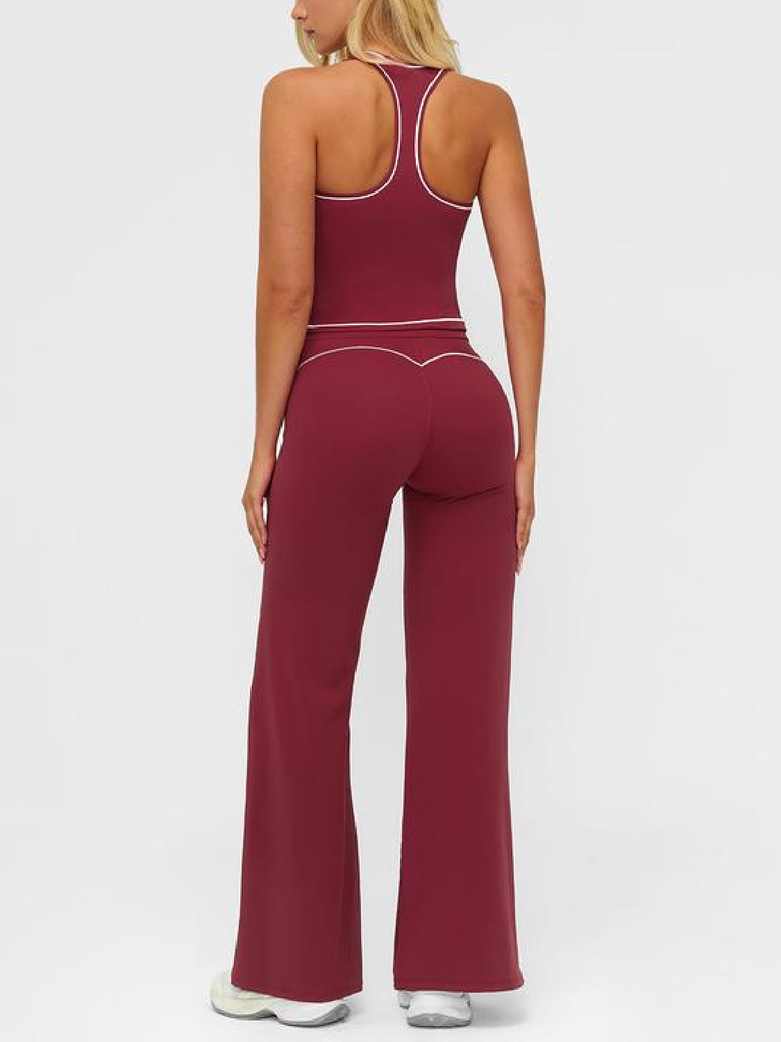 Women's Sporty Tracksuit Set-H-Shaped Back Design, Bell-Bottom Pants