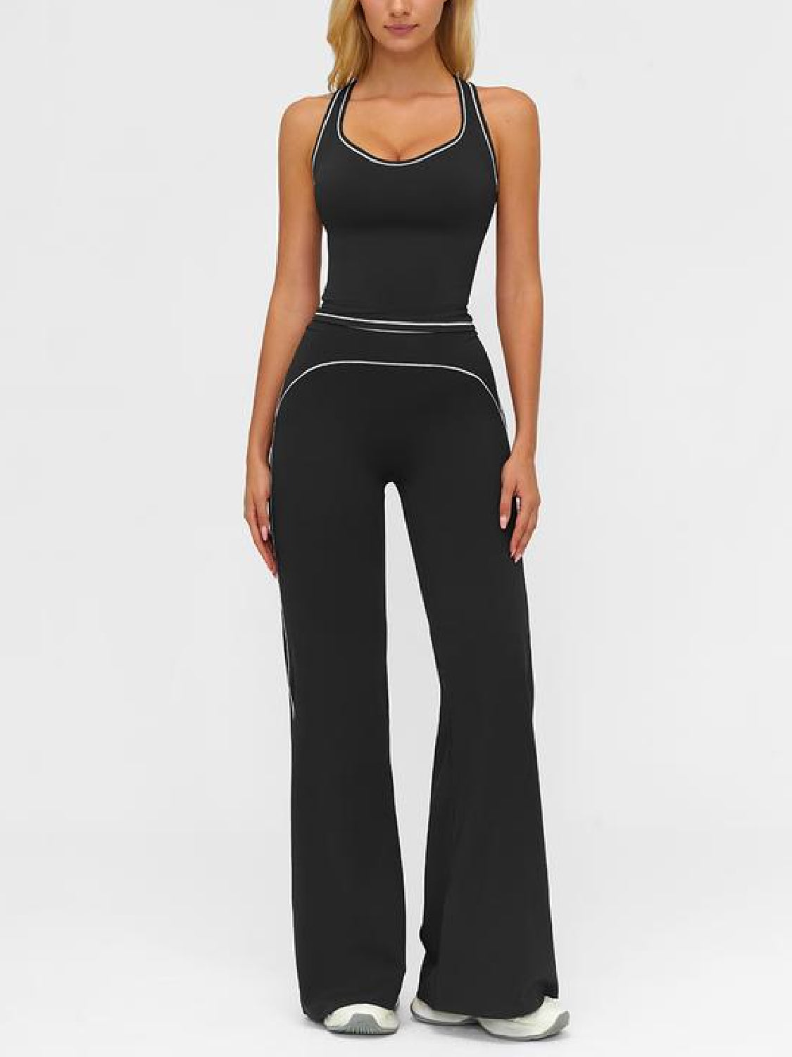 Women's Sporty Tracksuit Set-H-Shaped Back Design, Bell-Bottom Pants