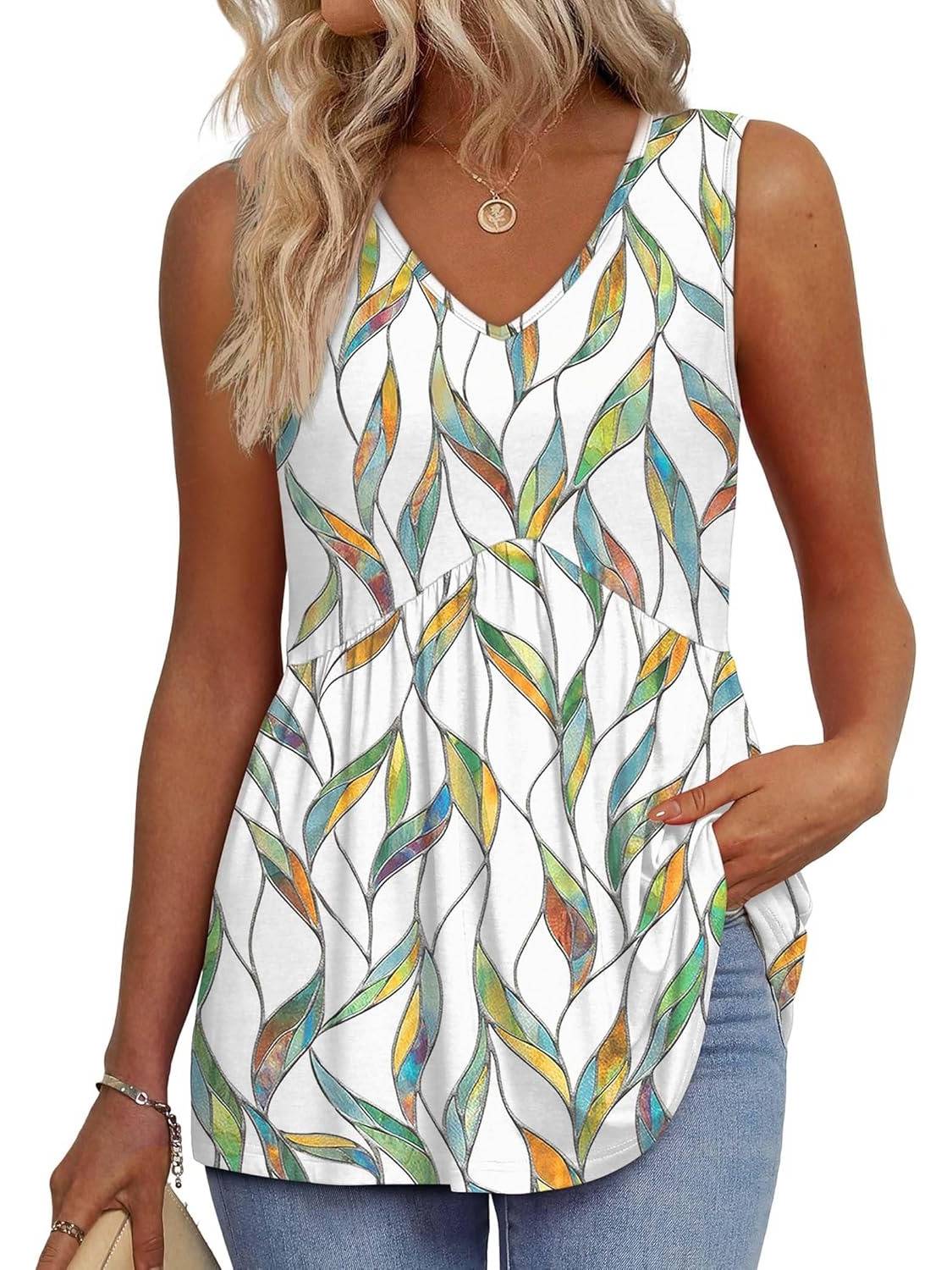 ✨Women Dressy Sleeveless V Neck Babydoll Tank Tops