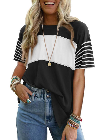 Limited time sale🔥Womens Oversized Color Block Striped Shirts Top