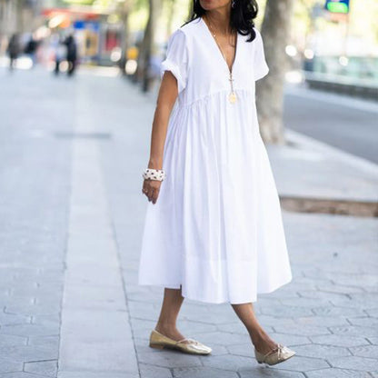 V-Neck Casual Shirt Dress