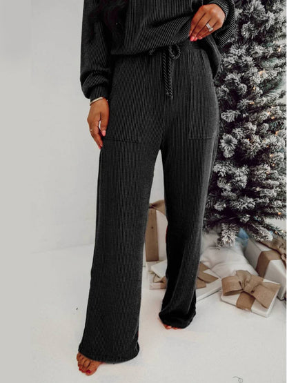 Limited time sale🔥Womens JOLLY Graphic Christmas Ribbed Long Sleeve Top & Pants 2 Piece Set