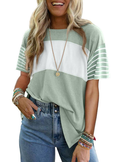 Limited time sale🔥Womens Oversized Color Block Striped Shirts Top