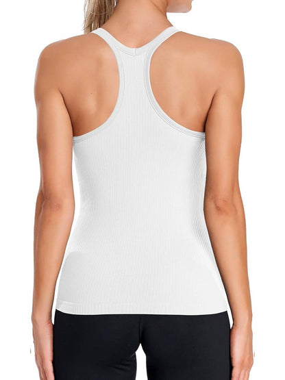 Women's Ribbed Workout Crop Racerback Tank Tops With Built in Bra