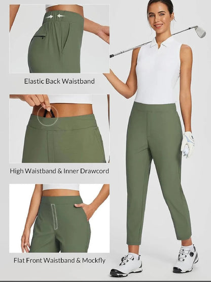 Women's Travel Pants Lightweight Anklle Dresss Pants With Zipper Pockets Summer UPF50