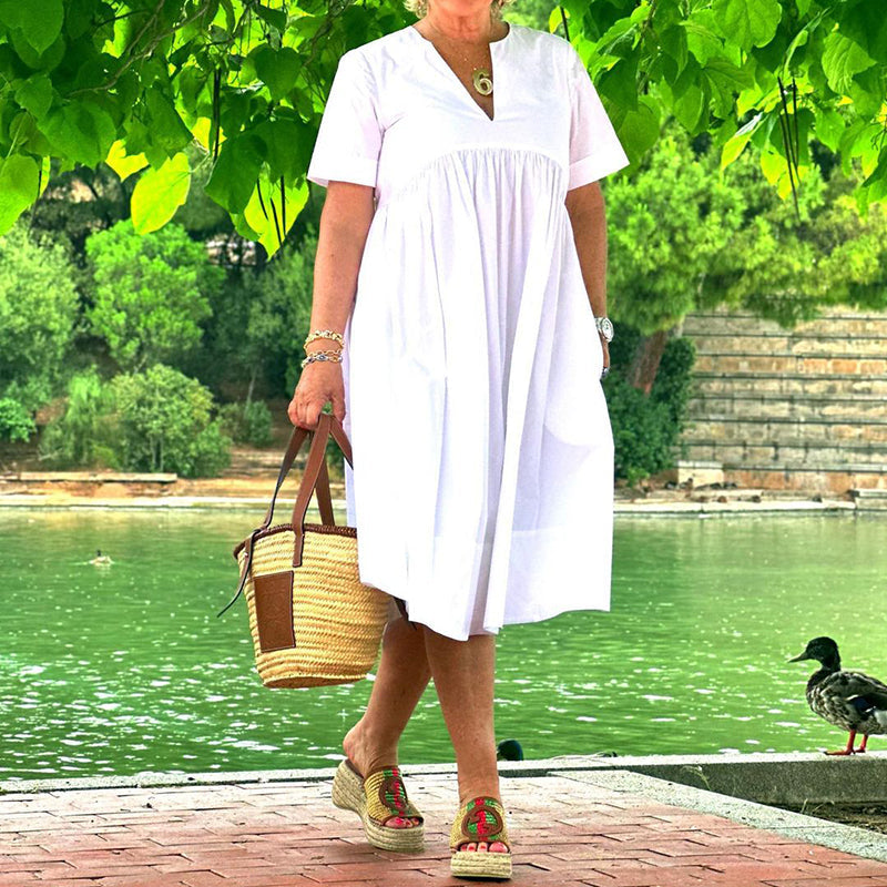V-Neck Casual Shirt Dress
