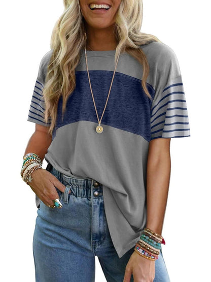Limited time sale🔥Womens Oversized Color Block Striped Shirts Top