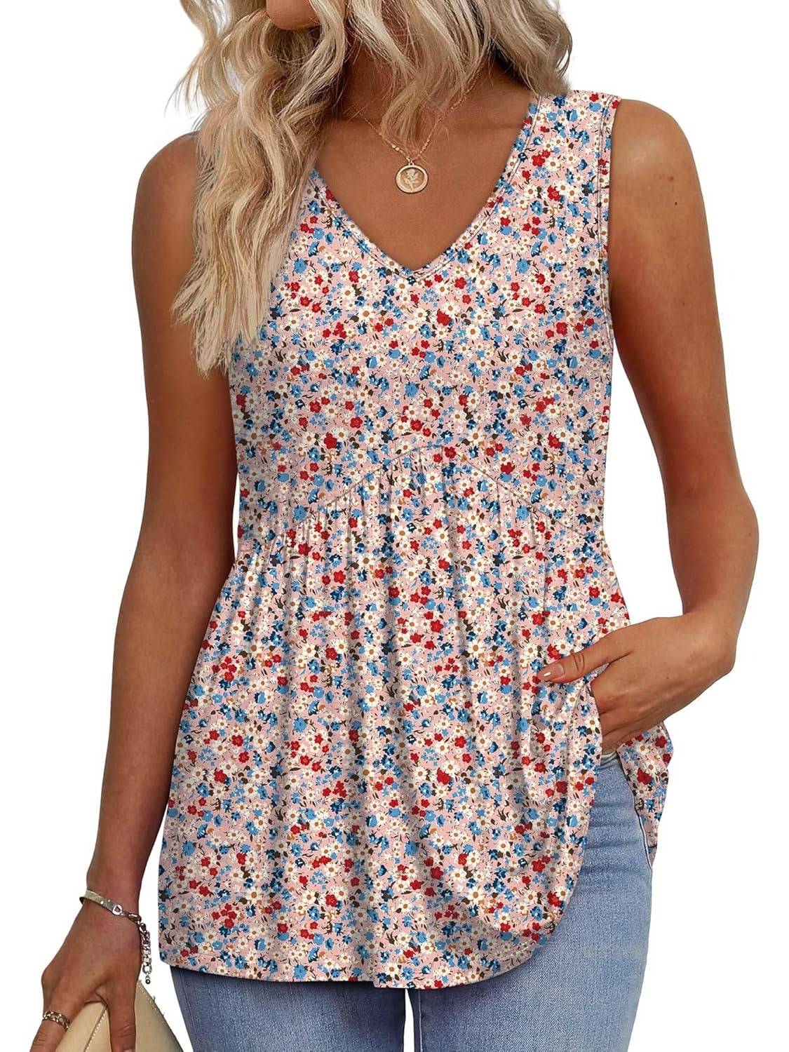 ✨Women Dressy Sleeveless V Neck Babydoll Tank Tops