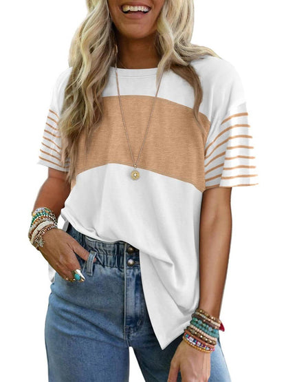 Limited time sale🔥Womens Oversized Color Block Striped Shirts Top