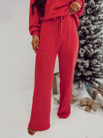 Limited time sale🔥Womens JOLLY Graphic Christmas Ribbed Long Sleeve Top & Pants 2 Piece Set