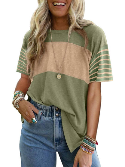Limited time sale🔥Womens Oversized Color Block Striped Shirts Top