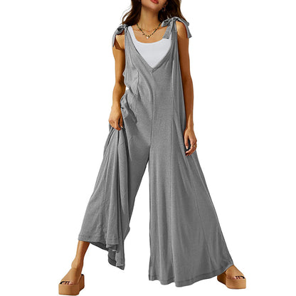 Women's Tie Strap Causal  Sleeveless Wide Leg Long Rompers