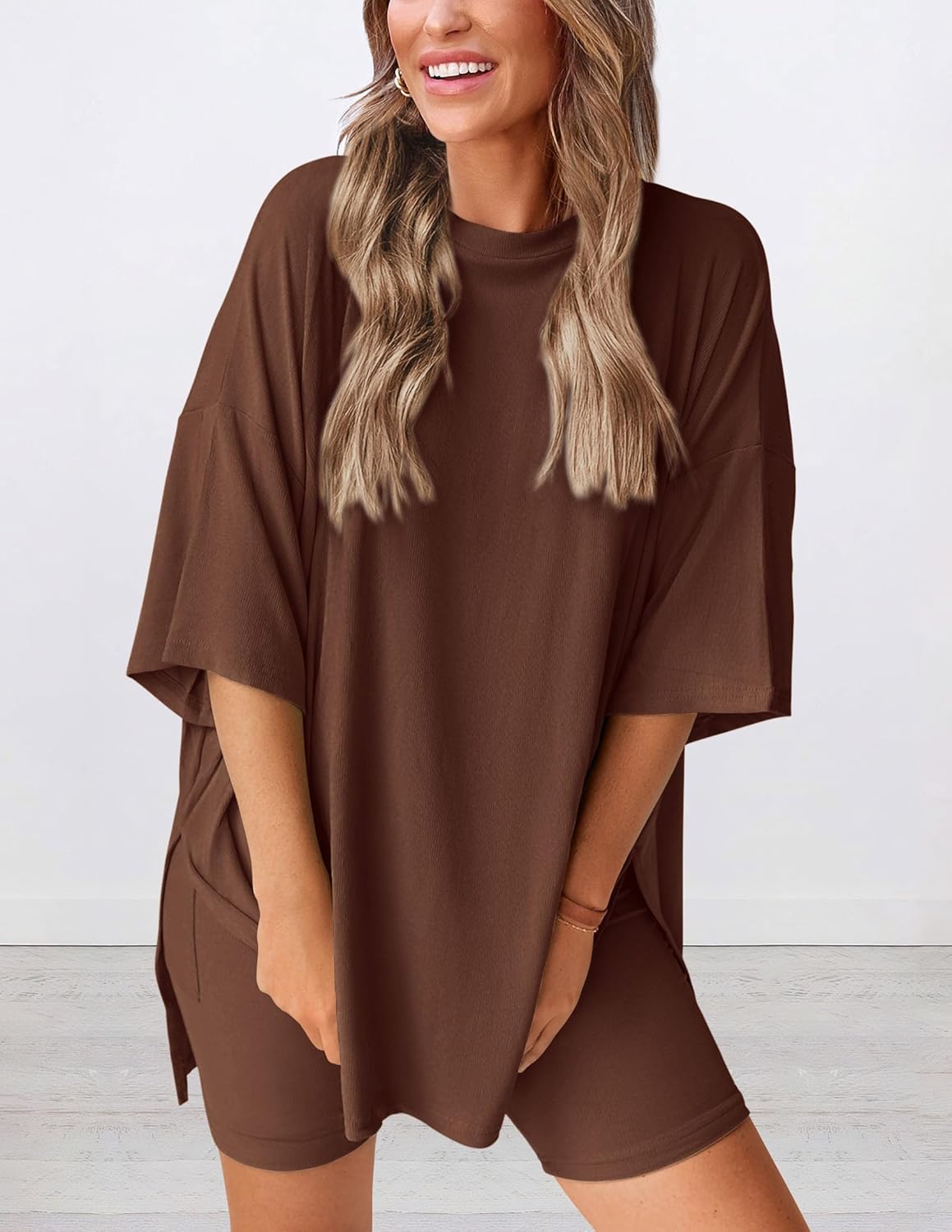 Limited time sale🔥Women's Oversized Casual T-Shirt Shorts Suit Stretch Two-Piece Set