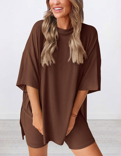 Limited time sale🔥Women's Oversized Casual T-Shirt Shorts Suit Stretch Two-Piece Set